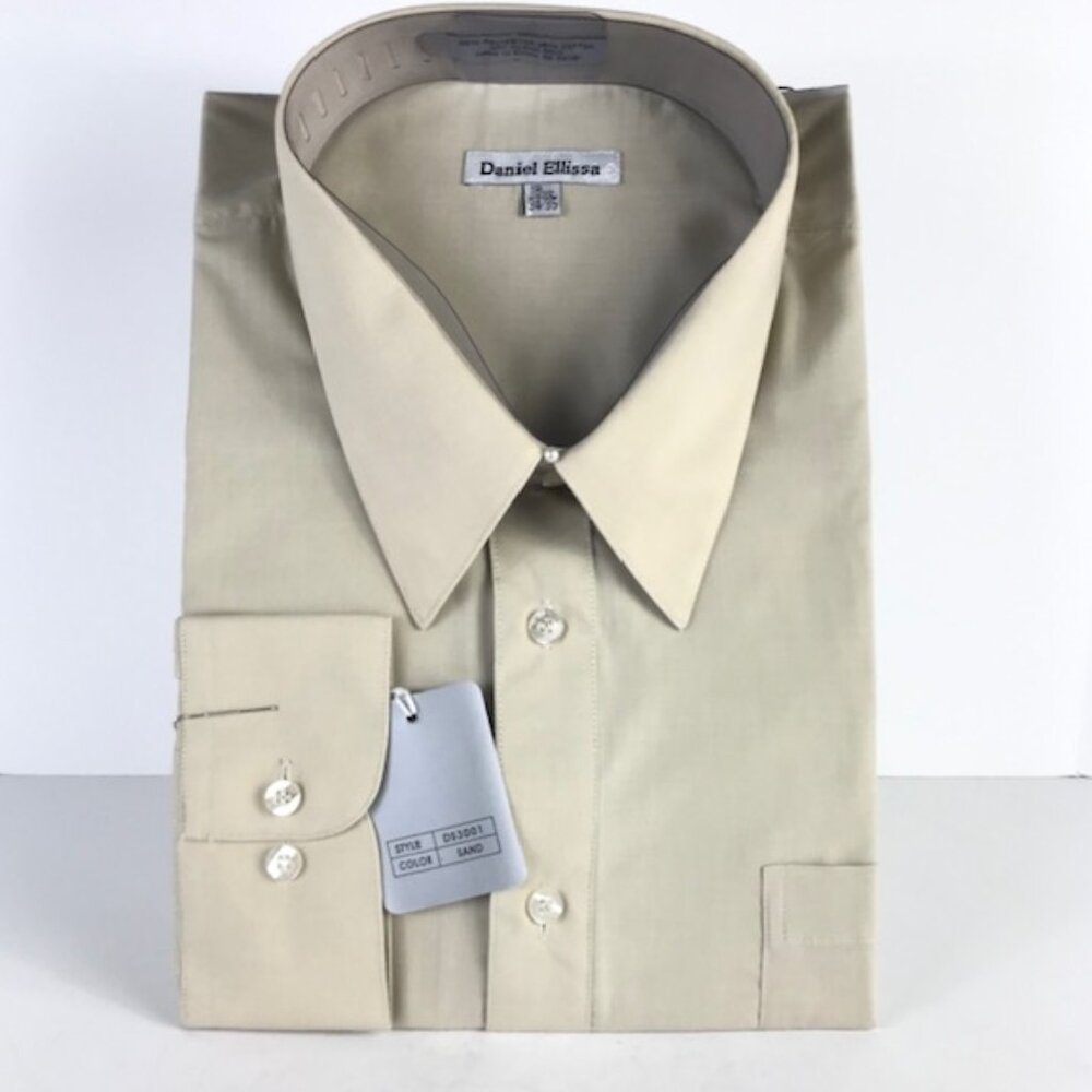 Daniel Ellissa Men's Sand Dress Shirt Convertible Cuffs Pocket Sizes 18.5 - 21.5